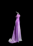 A line Halter Neckline Lilac Satin Prom Dress Ruffle Long Party Dress SD2910 HZ0628