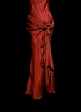 Mermaid Halter Neckline Red Satin Prom Dress Ruffle Long Party Dress SD2912 HZ0628