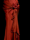 Mermaid Halter Neckline Red Satin Prom Dress Ruffle Long Party Dress SD2912 HZ0628