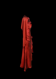 Mermaid Halter Neckline Red Satin Prom Dress Ruffle Long Party Dress SD2912 HZ0628