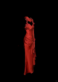 Mermaid Halter Neckline Red Satin Prom Dress Ruffle Long Party Dress SD2912 HZ0628