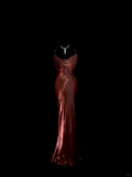 Mermaid Spaghetti Straps Burgundy Prom Dress Ruffle Long Party Dress S2935
