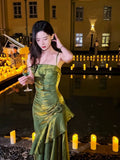 Mermaid Spaghetti Straps Green Long Party Dresses Birthday Outfits SD2948