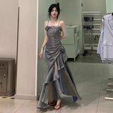 Mermaid Spaghetti Straps Gray Long Party Dresses Birthday Outfits SD2949