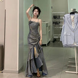 Mermaid Spaghetti Straps Gray Long Party Dresses Birthday Outfits SD2949
