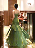 Green Mermaid Straps Long Satin Party Dress, Green Satin Evening Dress Prom Dress SD2952 HZ0628