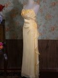Yellow Halter Neck Floral Prom Gown Fairy Princess Prom Dress SD2955