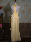 Yellow Halter Neck Floral Prom Gown Fairy Princess Prom Dress SD2955