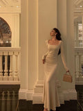 Mermaid Square Neckline Long Sleeves Long Prom Dresses Birthday Dress SD299
