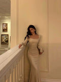 Mermaid Square Neckline Long Sleeves Long Prom Dresses Birthday Dress SD299