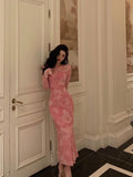 Sheath Pink Floral 2 Pieces Long Sleeves Prom Dresses Birthday Outfits SD309
