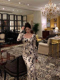 Sheath Black Floral Velvet Long Sleeves Prom Dresses Birthday Outfits SD310