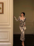 Sheath Black Floral Velvet Long Sleeves Prom Dresses Birthday Outfits SD310