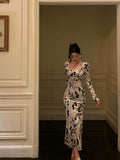 Sheath Black Floral Velvet Long Sleeves Prom Dresses Birthday Outfits SD310