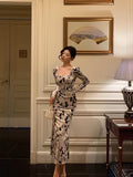 Sheath Black Floral Velvet Long Sleeves Prom Dresses Birthday Outfits SD310