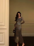 Sheath Floral 2 Pieces Long Sleeves Slit Prom Dresses Birthday Outfits SD311