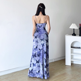 Sheath Spaghetti Straps Purple Butterfly Print Lace Casual Dress Beach Holiday Dresses SD314