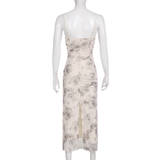 Sheath Spaghetti Straps Champagne Butterfly Print Lace Casual Dress Beach Holiday Dresses SD315