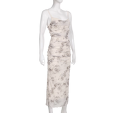 Sheath Spaghetti Straps Champagne Butterfly Print Lace Casual Dress Beach Holiday Dresses SD315