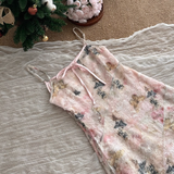 A line Spaghetti Straps Pink Floral Dress Long Holiday Dresses SD317