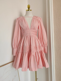 A line V Neckline Long Sleeves Spring Casual Dress Beach Holiday Dresses SD322