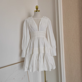 A line V Neckline Long Sleeves Spring White Casual Dress Beach Holiday Dresses SD324