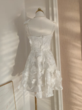 A line Straps Sleeveless Floral White Party Dress Short Holiday Dresses SD338