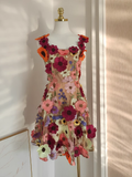A line Straps Sleeveless Floral Pink Party Dress Short Holiday Dresses SD339