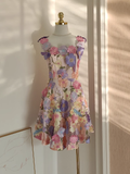 A line Straps Sleeveless Floral Party Dress Short Holiday Dresses SD340