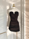 A Line Sweetheart Ruffles Satin Black Vacation Dresses Short Birthday Outfits SD344