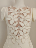 A line Boat Short Sleeves Satin White Party Dress Short Holiday Dresses SD347