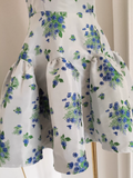 A line Strapless Sleeveless Blue Floral Party Dress Short Birthday Dresses SD353
