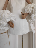 A line Strapless Sleeveless White Satin Party Dress Short Birthday Dresses With Cape SD354