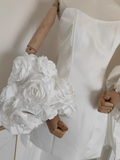 A line Strapless Sleeveless White Satin Party Dress Short Birthday Dresses With Cape SD354
