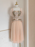 A Line Square Neckline Short Sleeves Party Dress Holiday Birthday Dresses For Women SD358