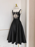 A line Spaghetti Straps Sleeveless Black Party Dress Holiday Birthday Dresses For Women SD360