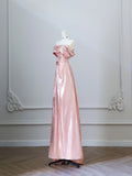 A line Off The Shoulder Pink Evening Dress Prom Dresses SD3813