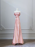 A line Off The Shoulder Pink Evening Dress Prom Dresses SD3813