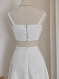 A line Straps White Satin Dinner Party Dresses Birthday Outfits SD384