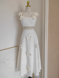 A line Straps White Satin Dinner Party Dresses Birthday Outfits SD384