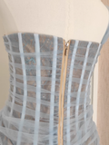 Sheath One Shoulder Light Sky Blue Tulle Lace Dinner Party Dresses Birthday Outfits SD386