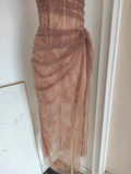Sheath One Shoulder Brown Tulle Lace Dinner Party Dresses Birthday Outfits SD387