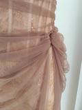 Sheath One Shoulder Brown Tulle Lace Dinner Party Dresses Birthday Outfits SD387