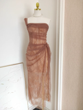 Sheath One Shoulder Brown Tulle Lace Dinner Party Dresses Birthday Outfits SD387
