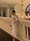 Sheath U Neckline White Long Sleeves Prom Dresses Birthday Dress SD409