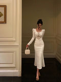 Sheath U Neckline White Long Sleeves Prom Dresses Birthday Dress SD409