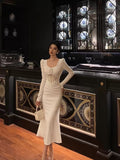 Sheath U Neckline White Long Sleeves Prom Dresses Birthday Dress SD409