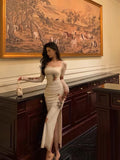 Sheath Square Neckline Long Sleeves Slit Floral Prom Dresses Birthday Dress SD411