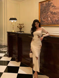 Sheath Square Neckline Long Sleeves Slit Floral Prom Dresses Birthday Dress SD411