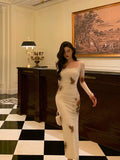 Sheath Square Neckline Long Sleeves Slit Floral Prom Dresses Birthday Dress SD411